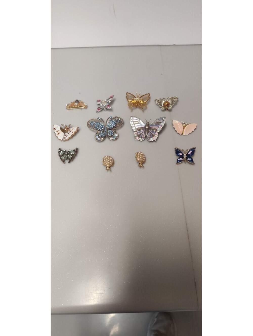 Vintage Estate Butterfly Ladybug Brooch Lot 12 Rhinestone Pearl Mixed Pins